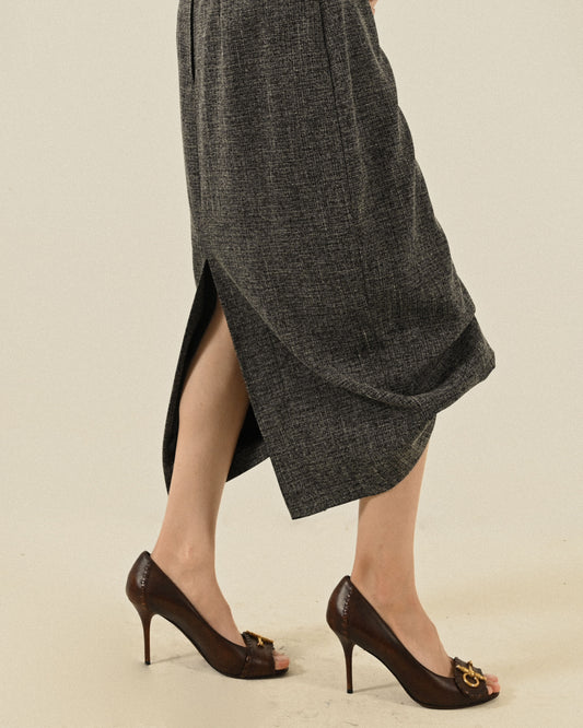 Upcycling打褶設計緹花古著長裙