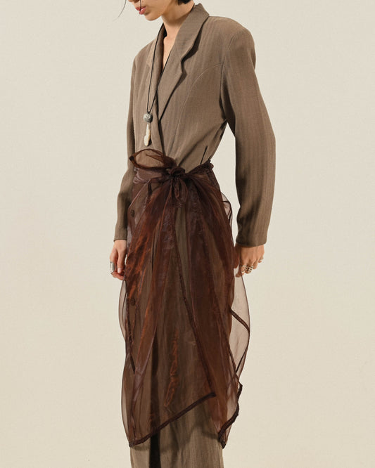 雙襟排扣薄毛長版古著洋裝