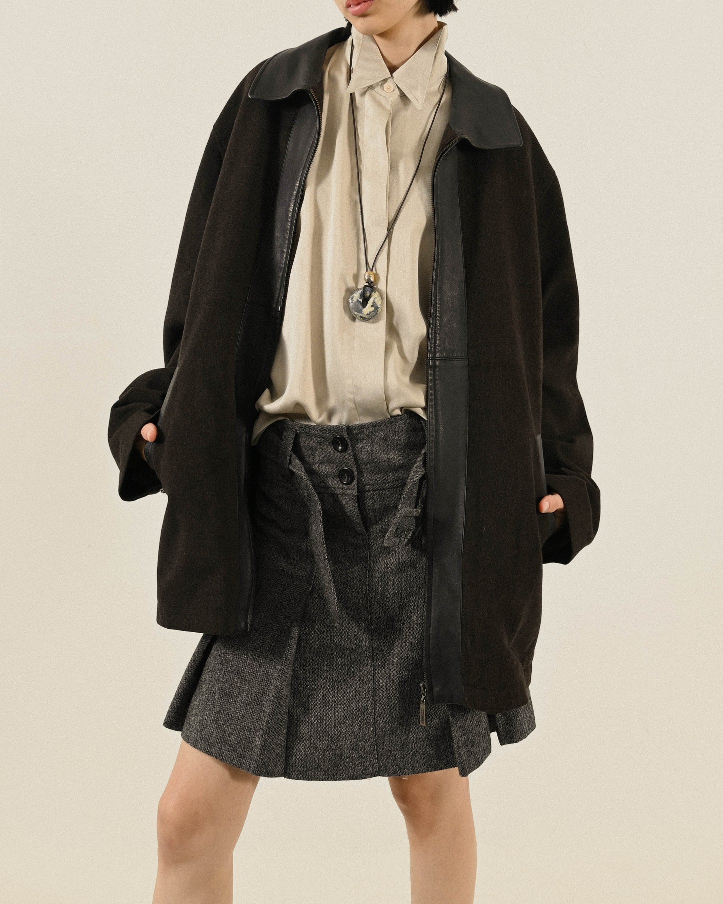 喀什米爾混紡皮領古著夾克外套