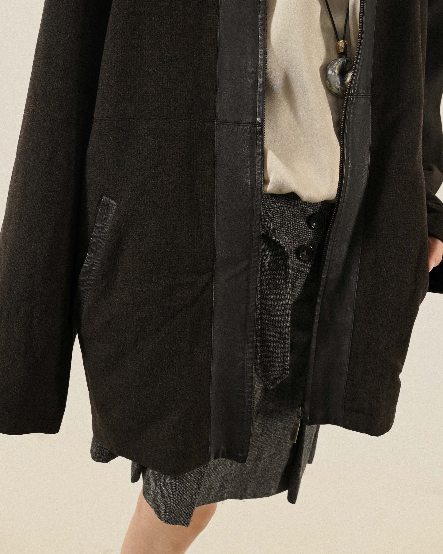 喀什米爾混紡皮領古著夾克外套