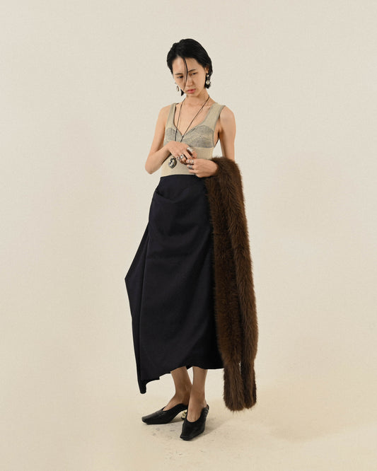 Upcycling雙層製作垂墜打褶薄毛長裙