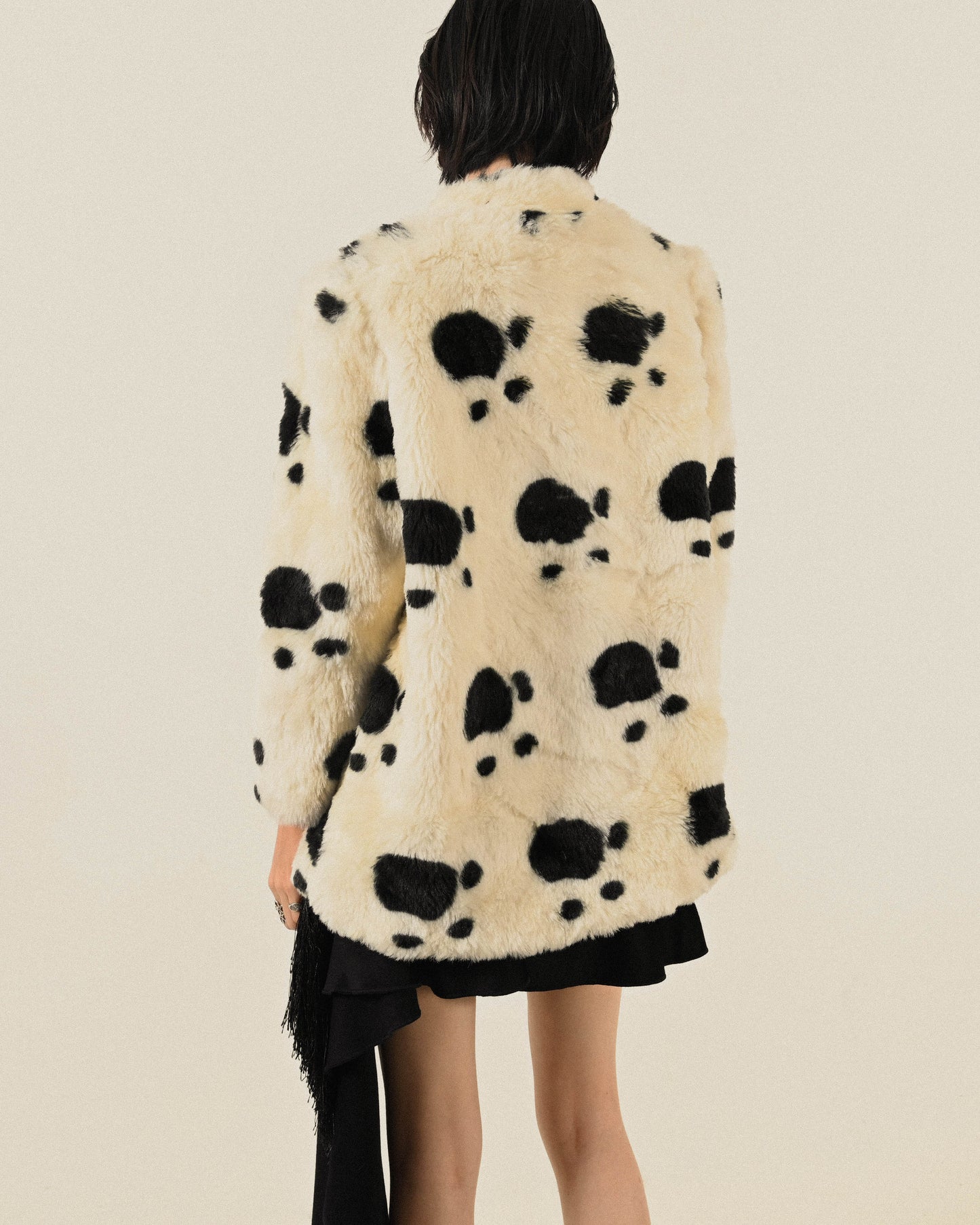 黑白斑紋人造皮草古著外套