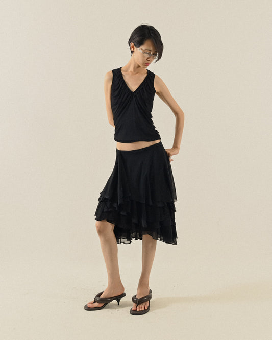 多層車縫紗質古著裙