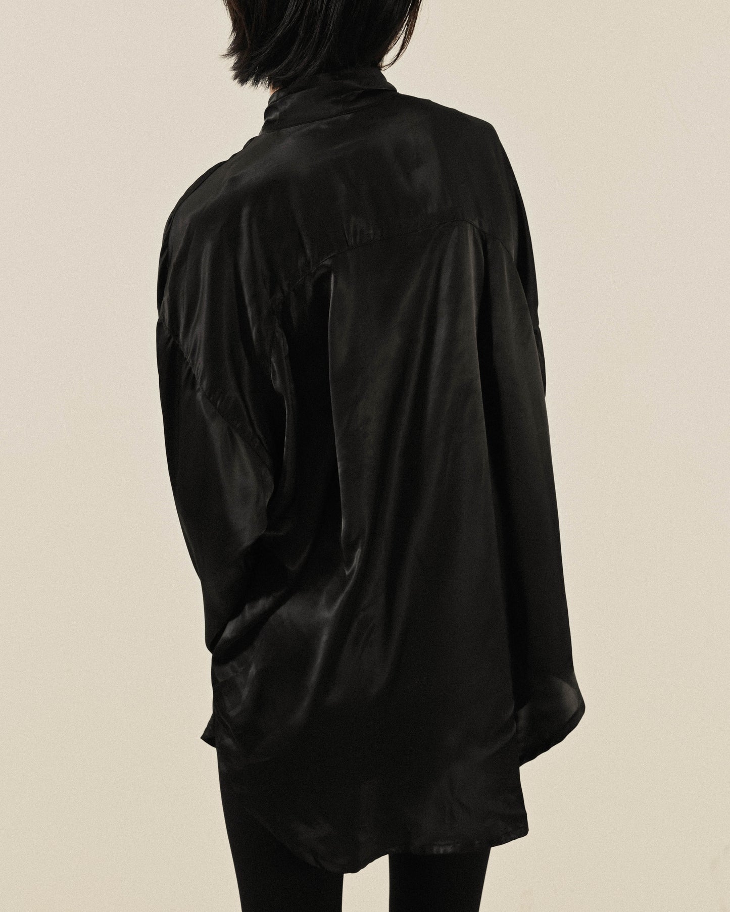 綁帶設計緞面古著襯衫