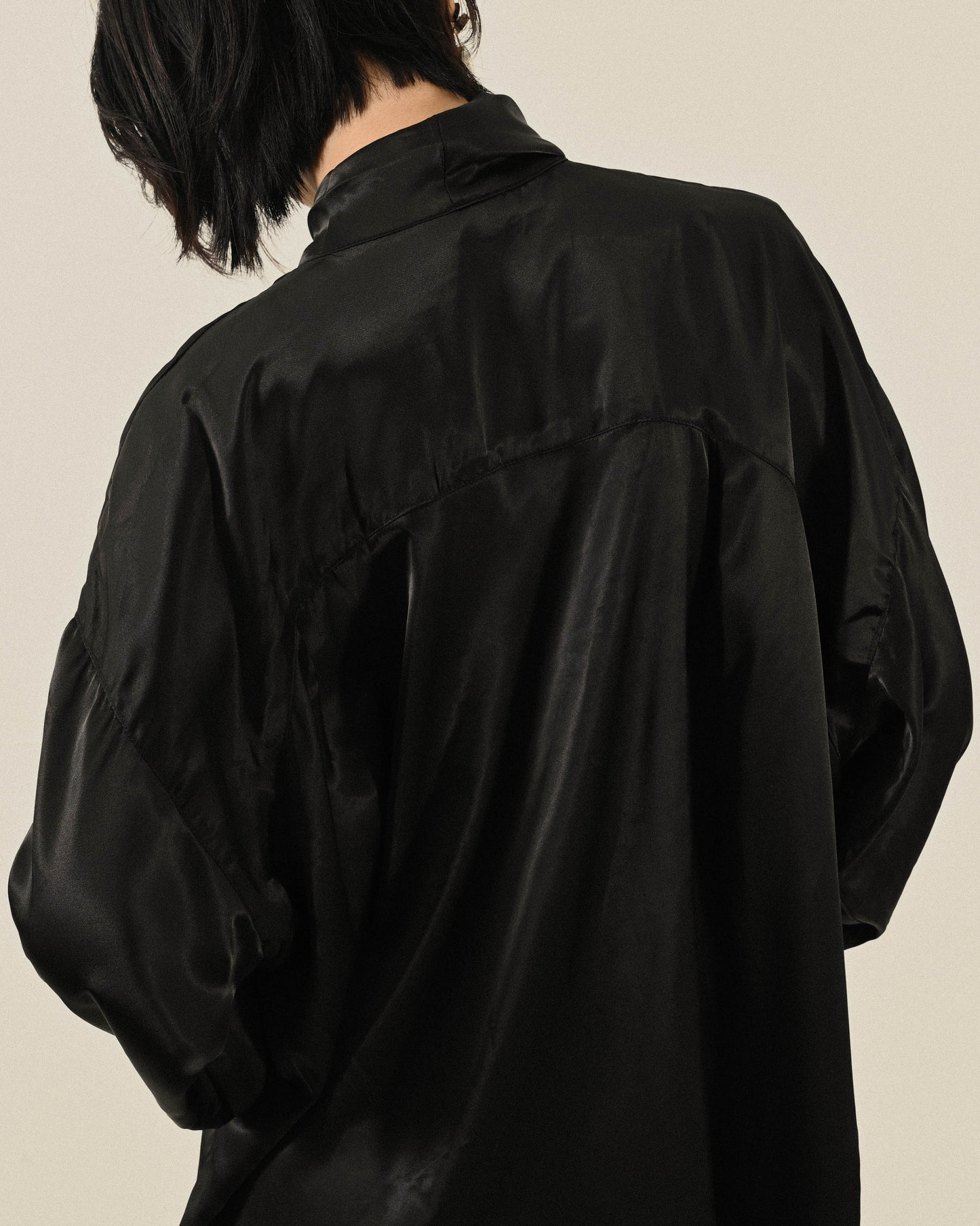 綁帶設計緞面古著襯衫