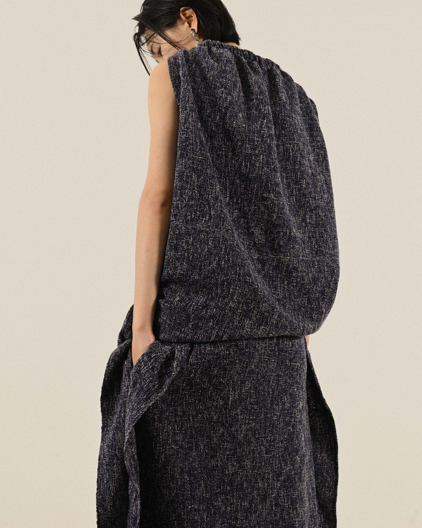 Upcycling流蘇邊緣混色緹花古著套裝