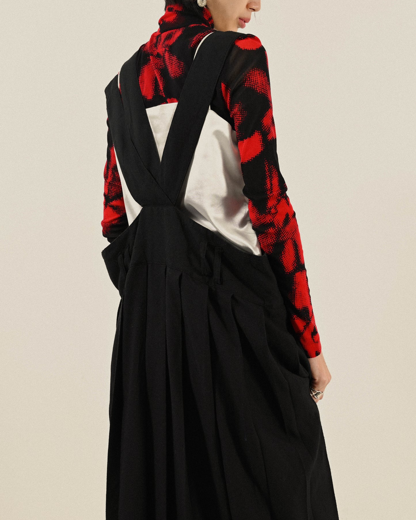 日本製造型肩帶百褶古著吊帶裙