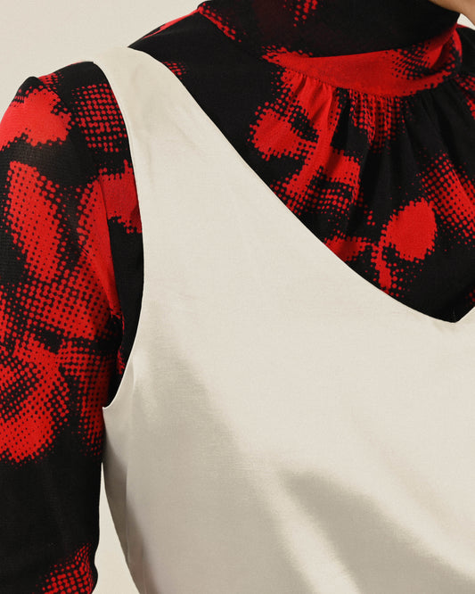 雙重肩帶緞面古著上衣