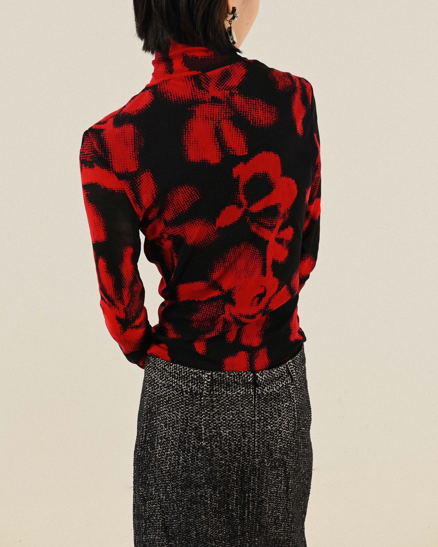 像素印花高領古著上衣