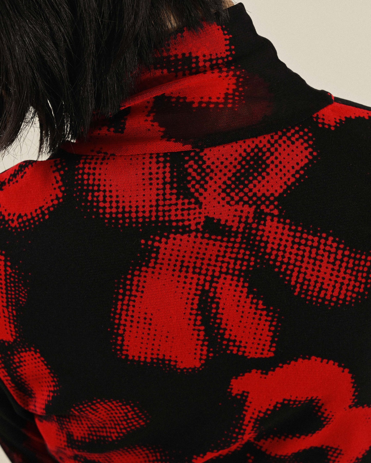 像素印花高領古著上衣