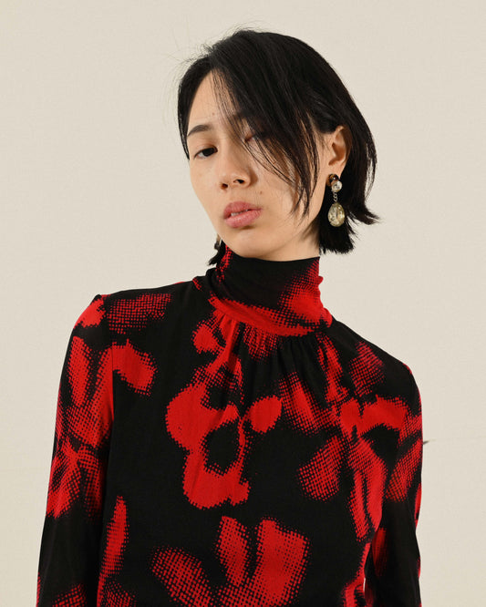 像素印花高領古著上衣