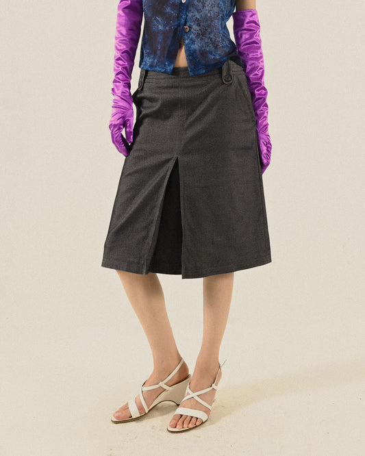 Ａ字輪廓低腰古著裙