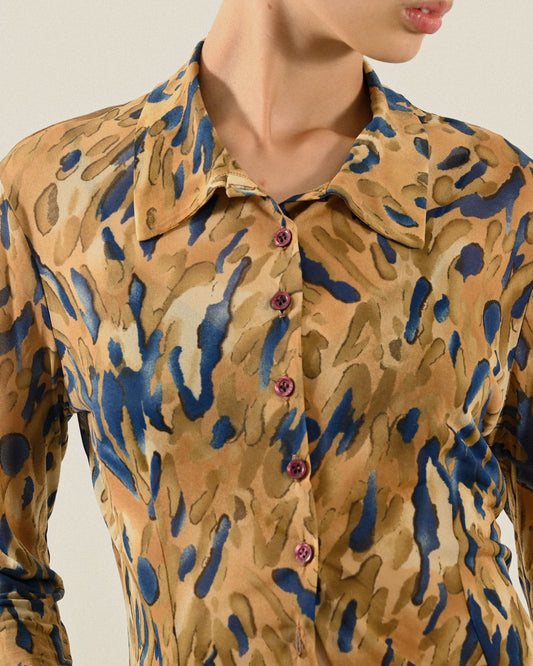 斑斕印花紗質古著襯衫