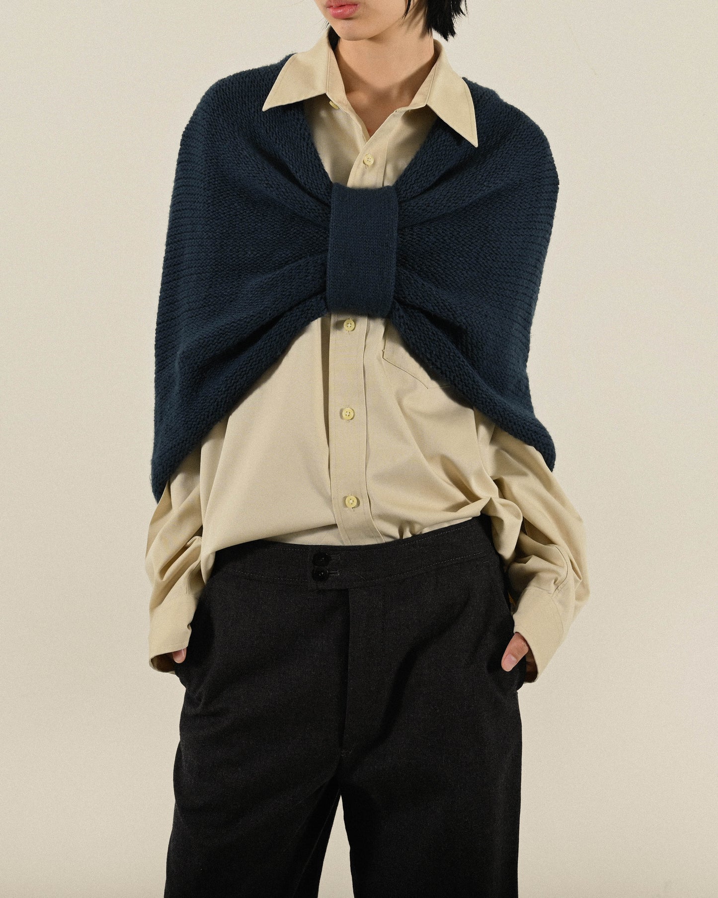 紐結設計針織古著披肩