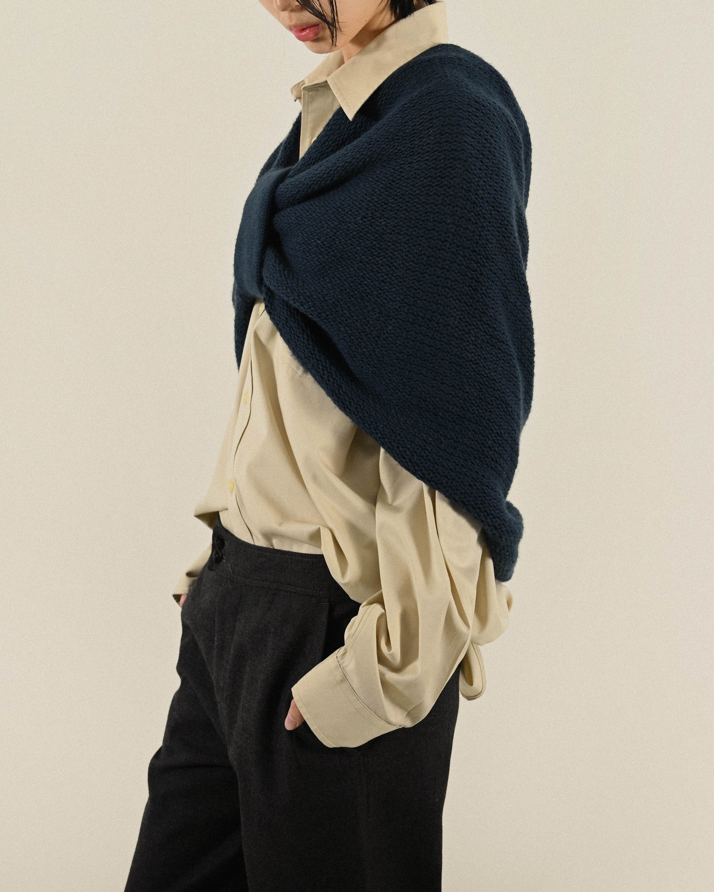 紐結設計針織古著披肩