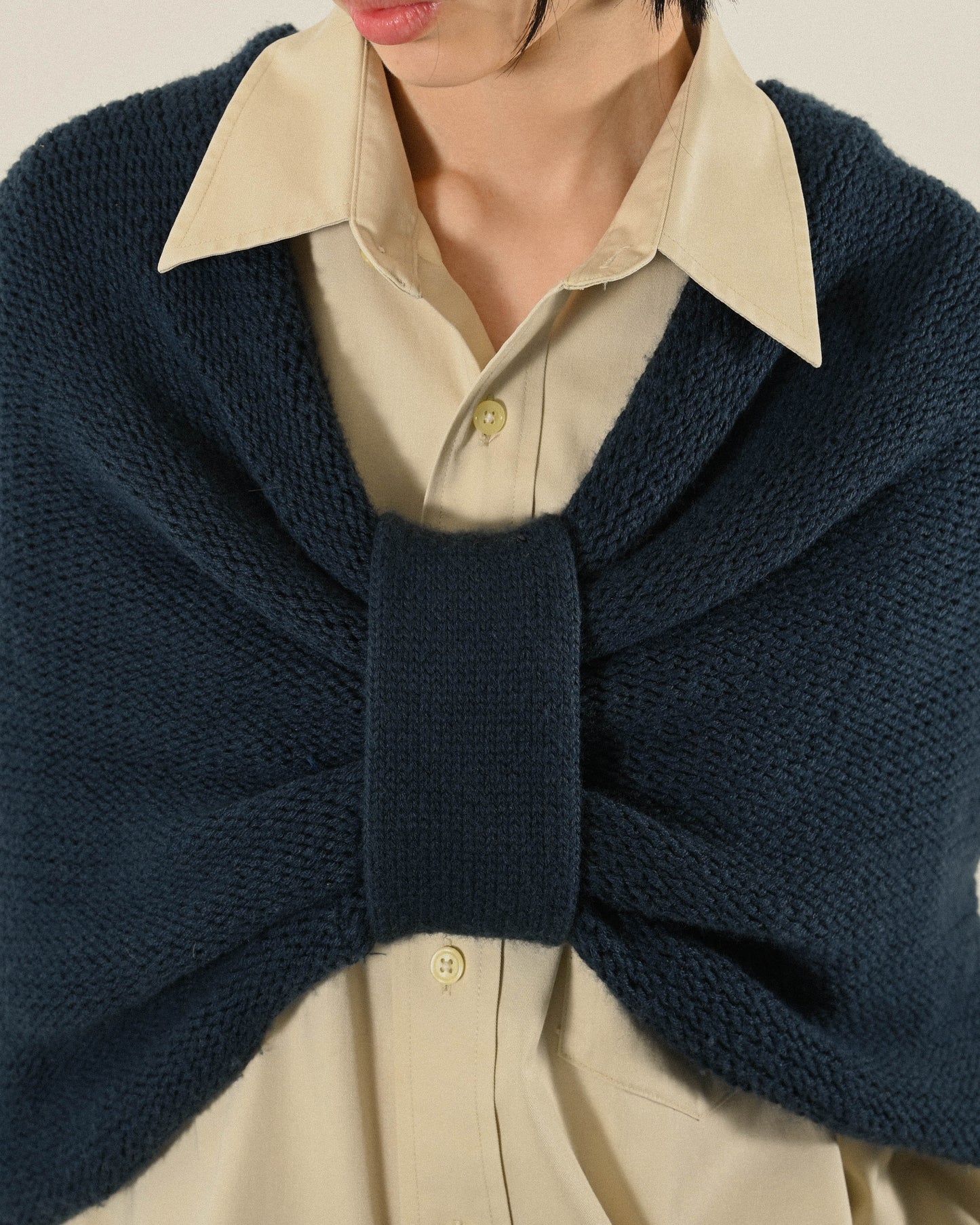 紐結設計針織古著披肩