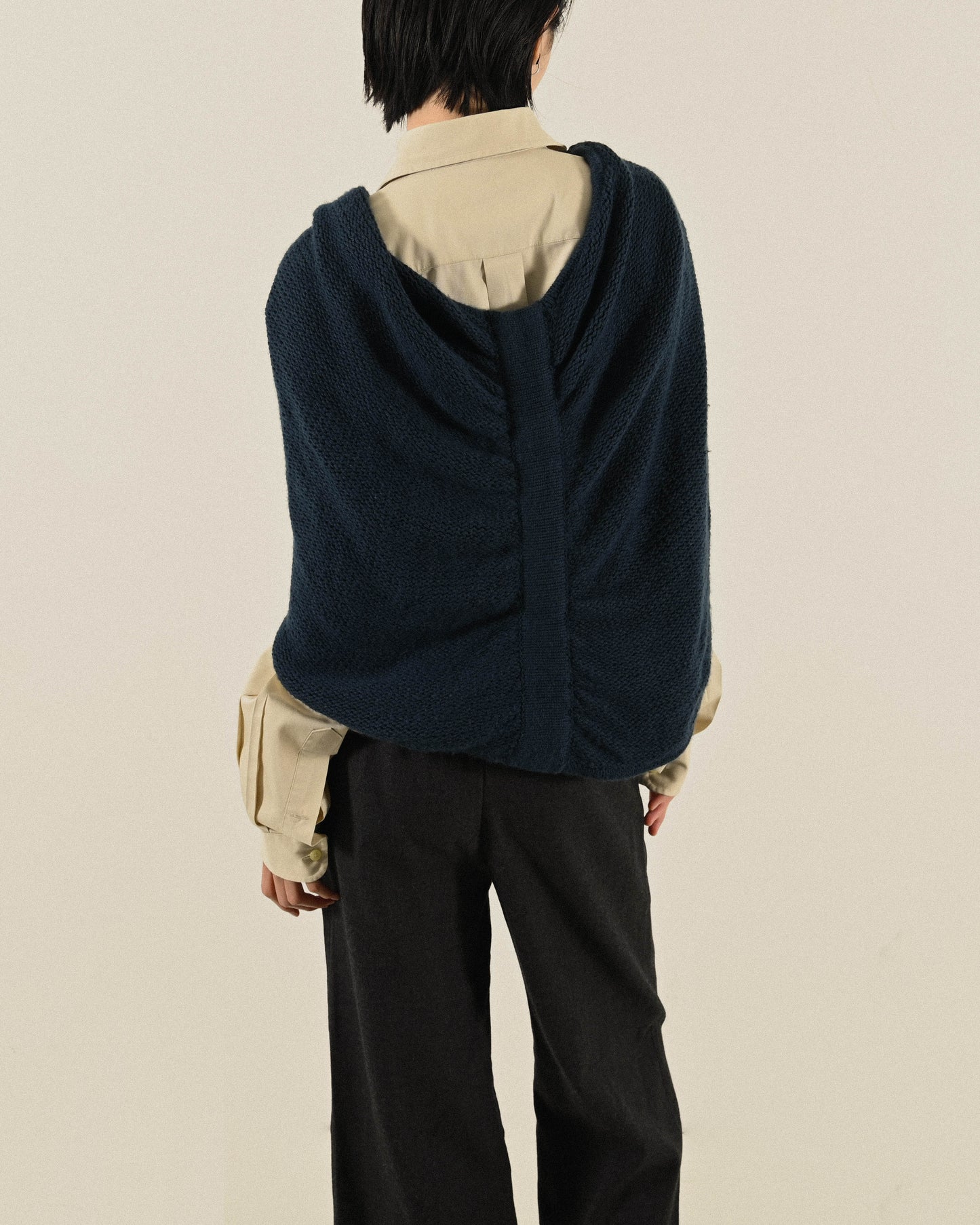 紐結設計針織古著披肩