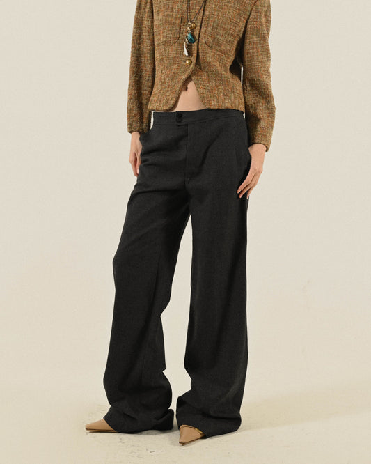 寬鬆輪廓直筒毛料古著長褲