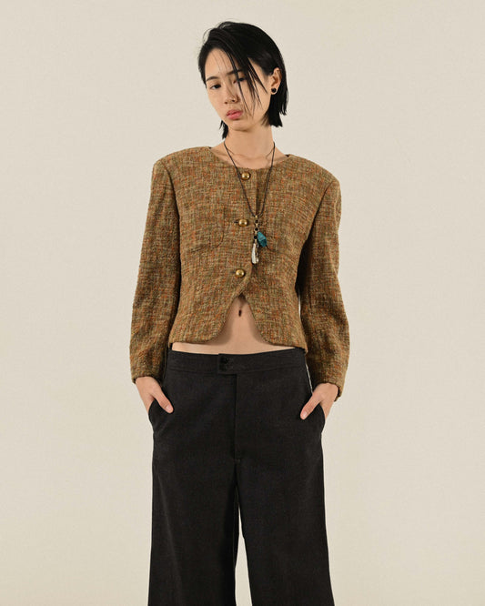 日本製毛料混色花呢古著外套