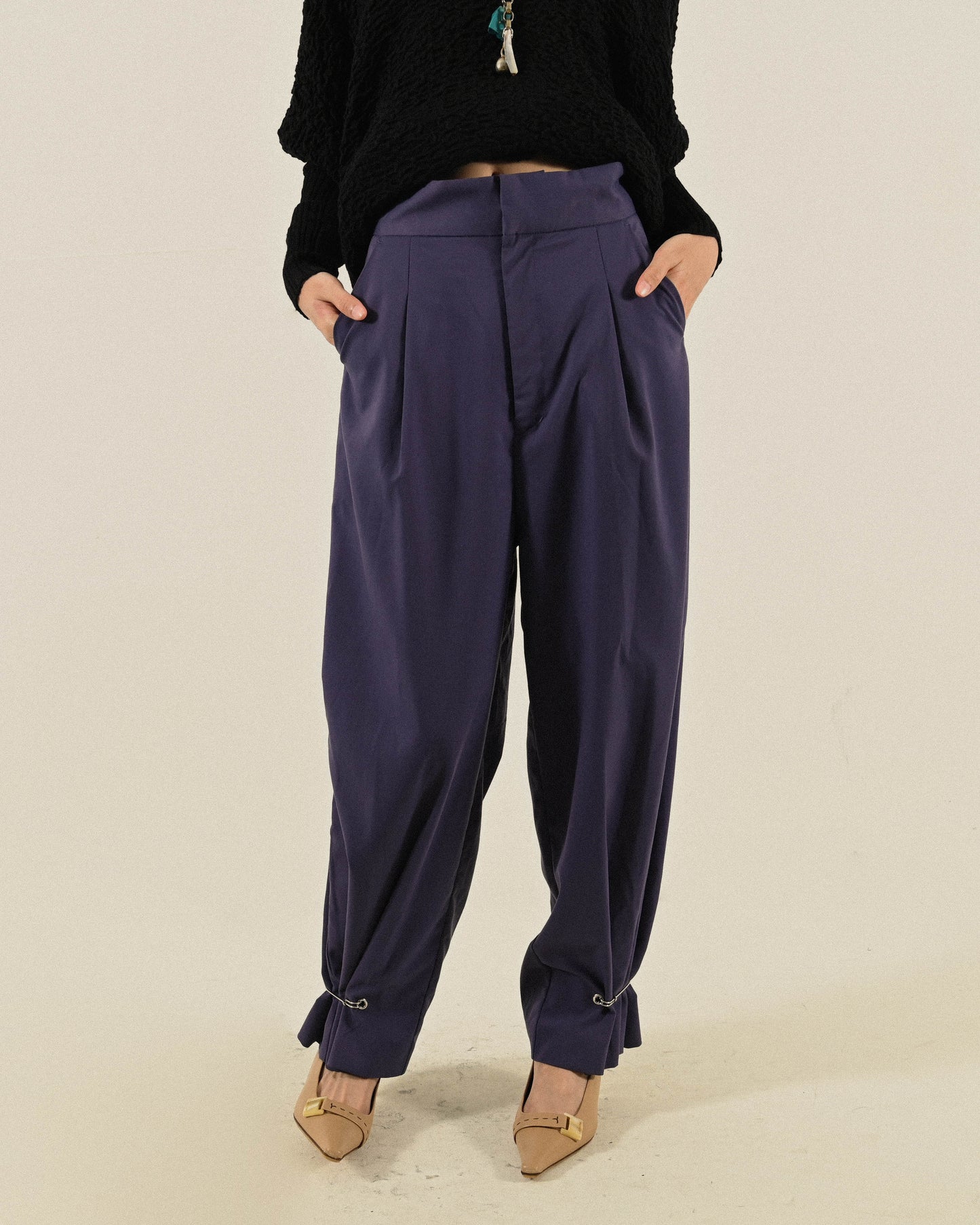 Upcycling抓褶細節古著長褲