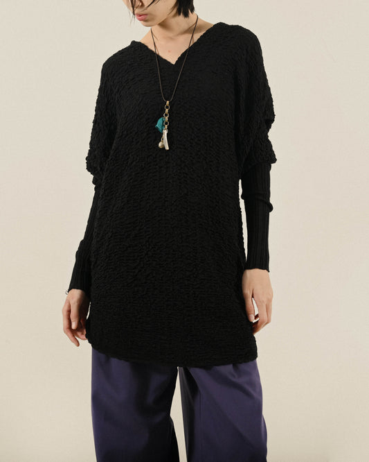 挖背設計紋理針織長版古著上衣