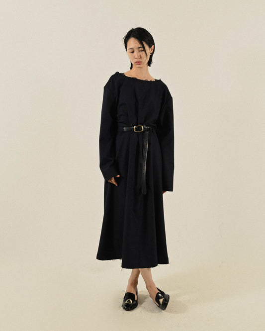 Upcycling皮帶扣飾薄毛古著洋裝