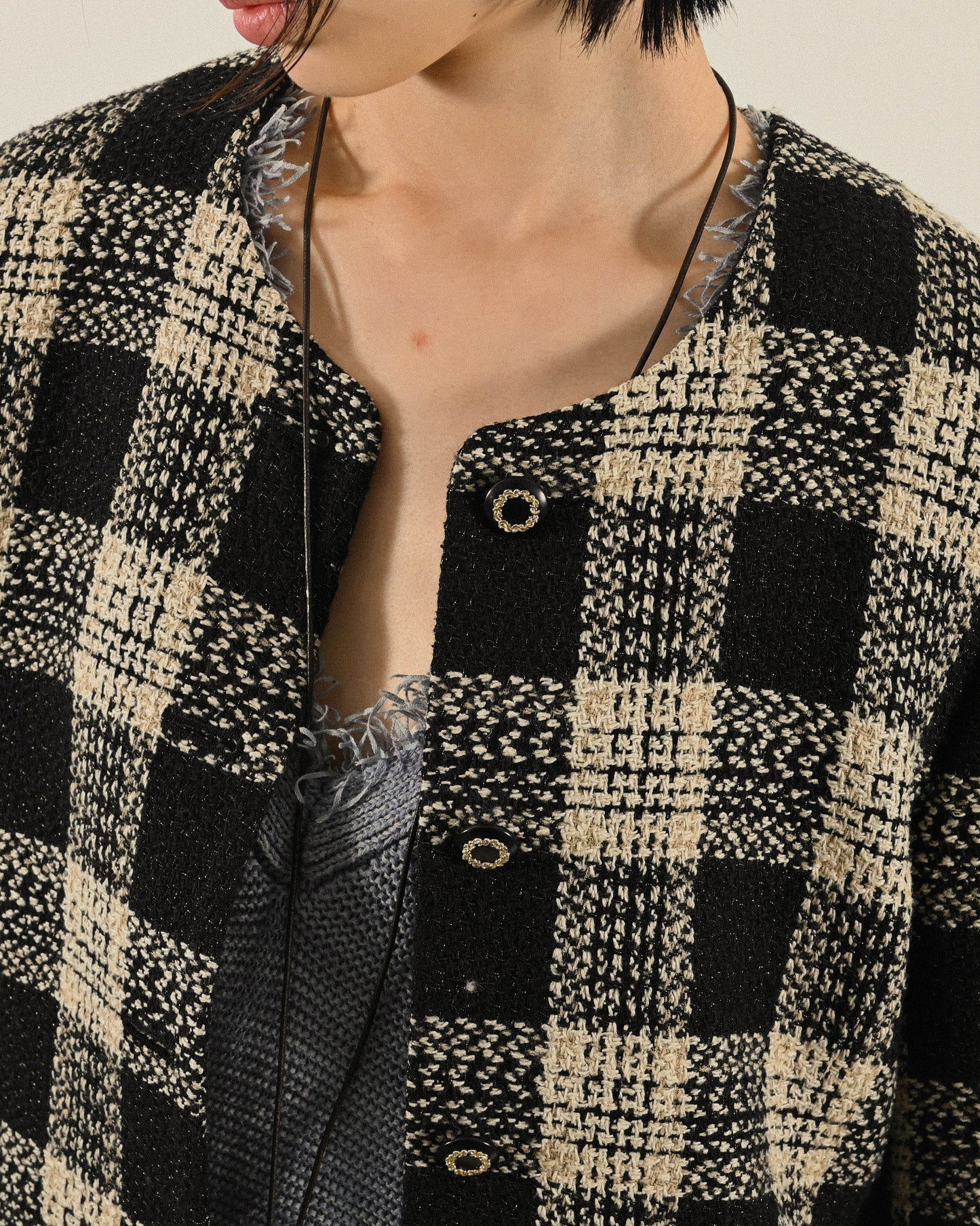 日本製絲質混紡花呢古著外套