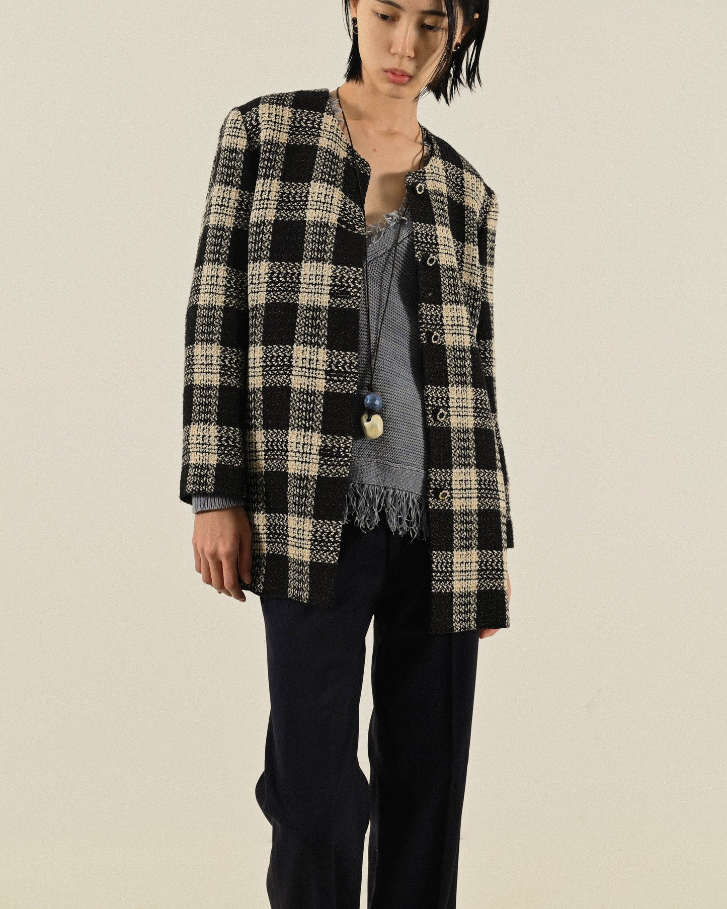 日本製絲質混紡花呢古著外套