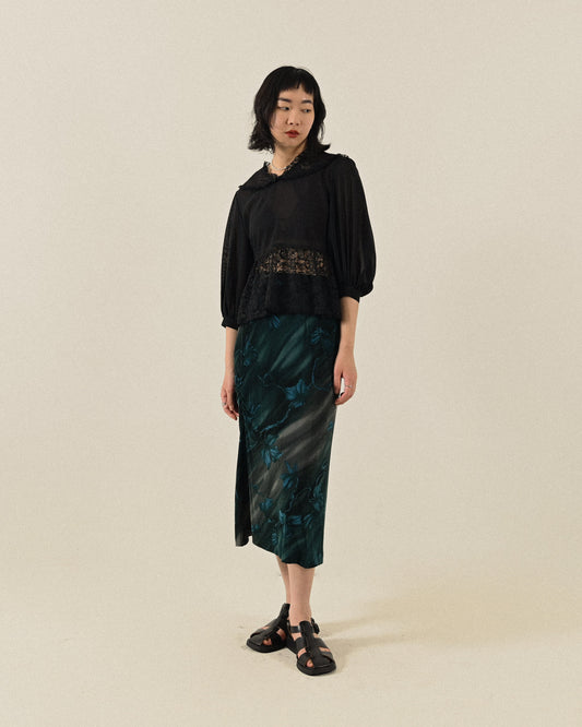 繪彩印花抽褶針織古著裙