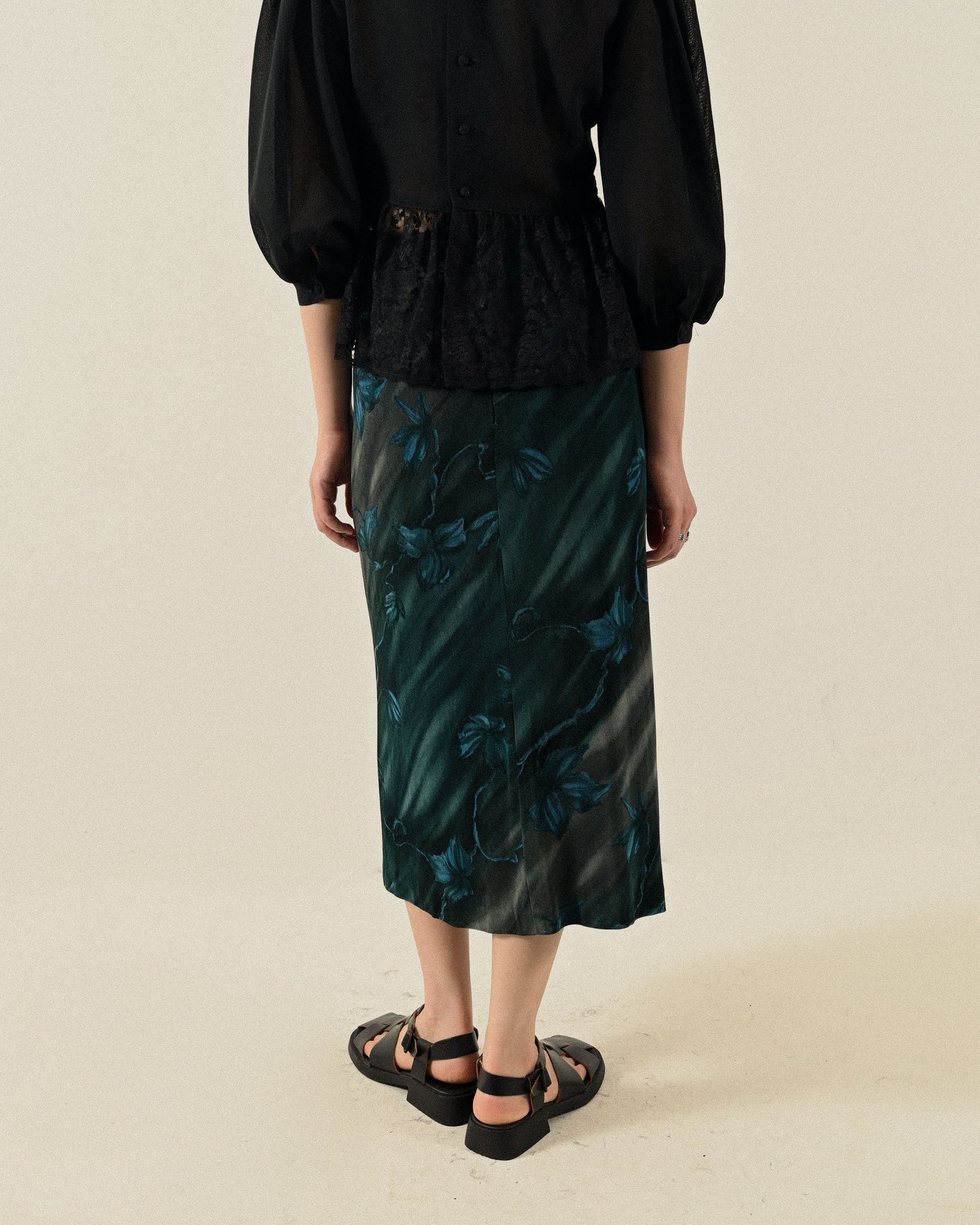 繪彩印花抽褶針織古著裙