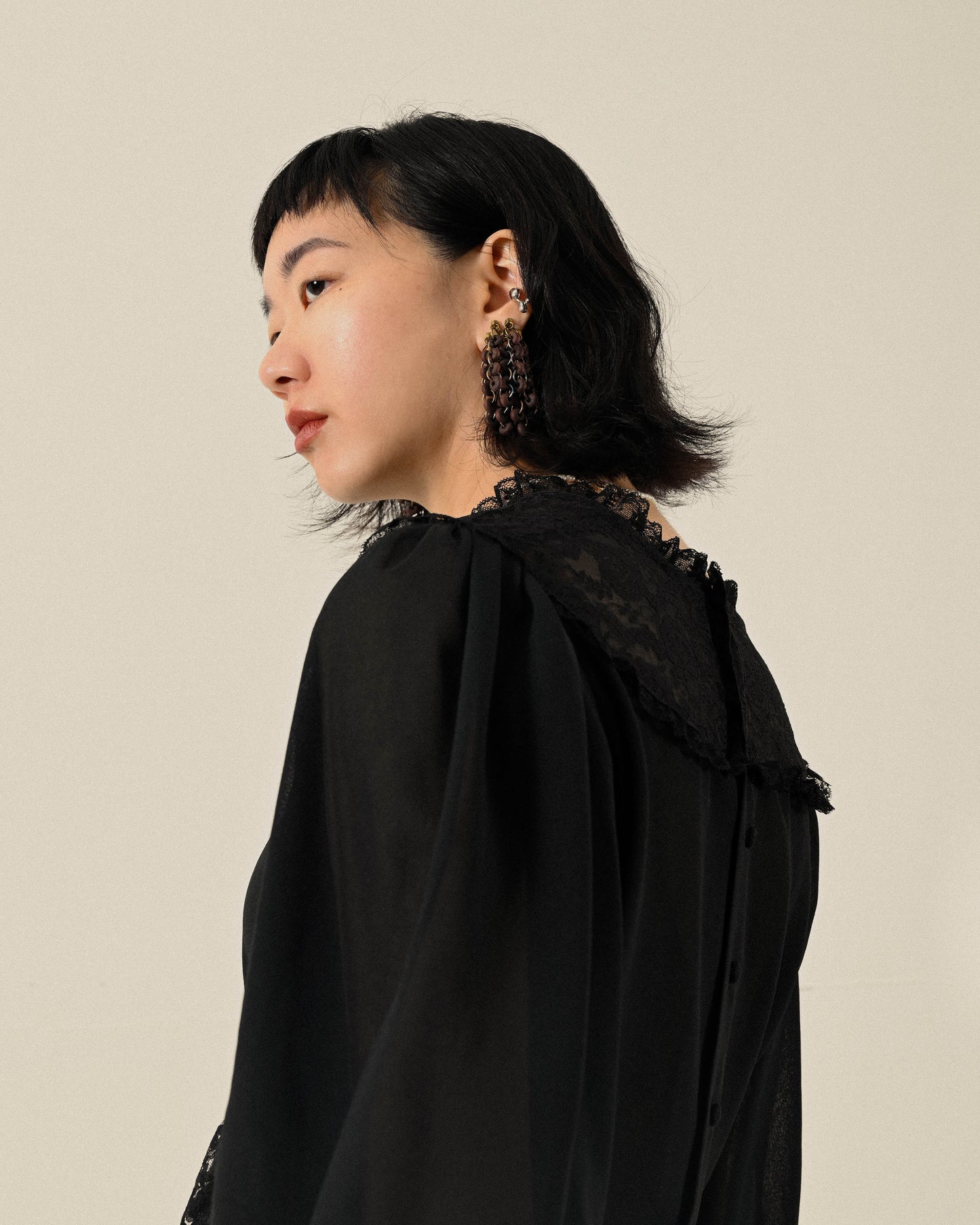 木珠串接流蘇耳夾古董耳環