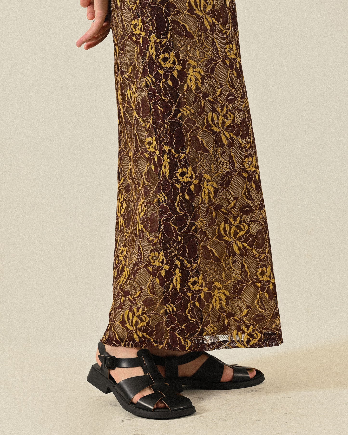 精工蕾絲高腰古著長裙