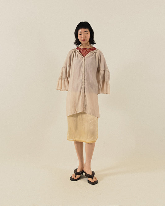 飄逸輪廓抽褶寬袖古著上衣