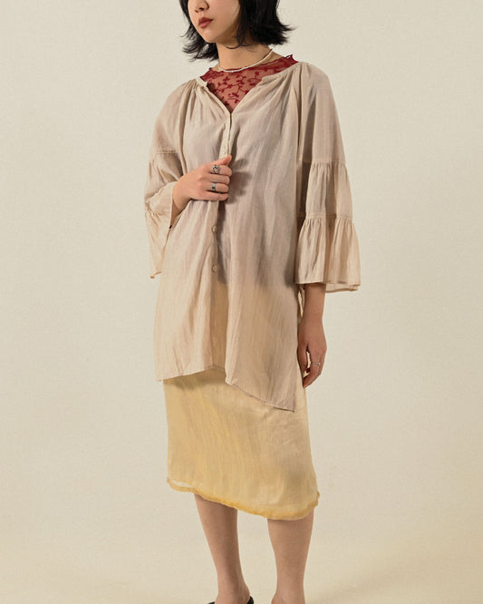 飄逸輪廓抽褶寬袖古著上衣