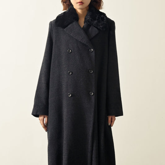 毛領綴飾日本製長版羊毛古著大衣