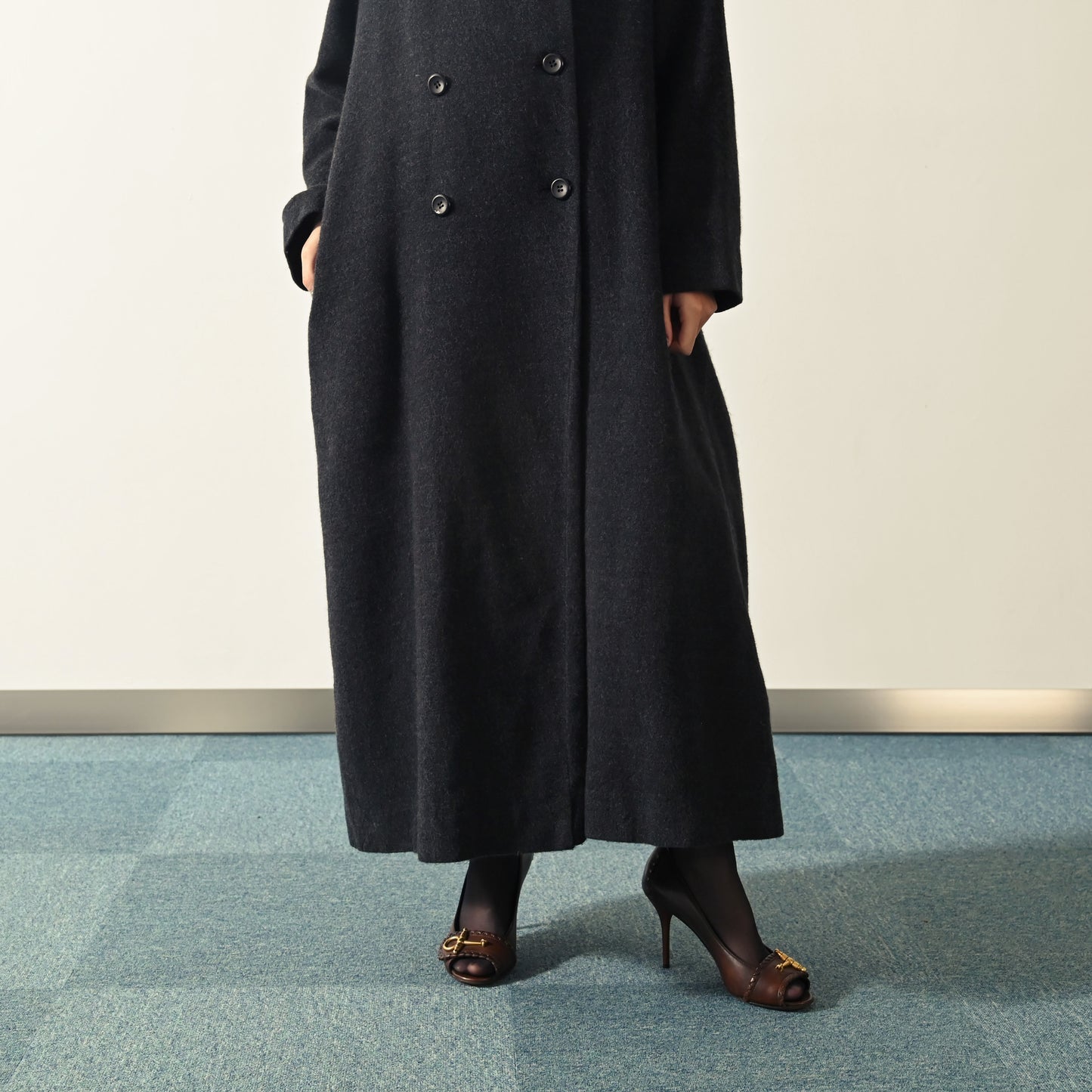 毛領綴飾日本製長版羊毛古著大衣