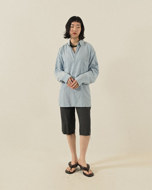 Upcycling純色抽皺古著襯衫