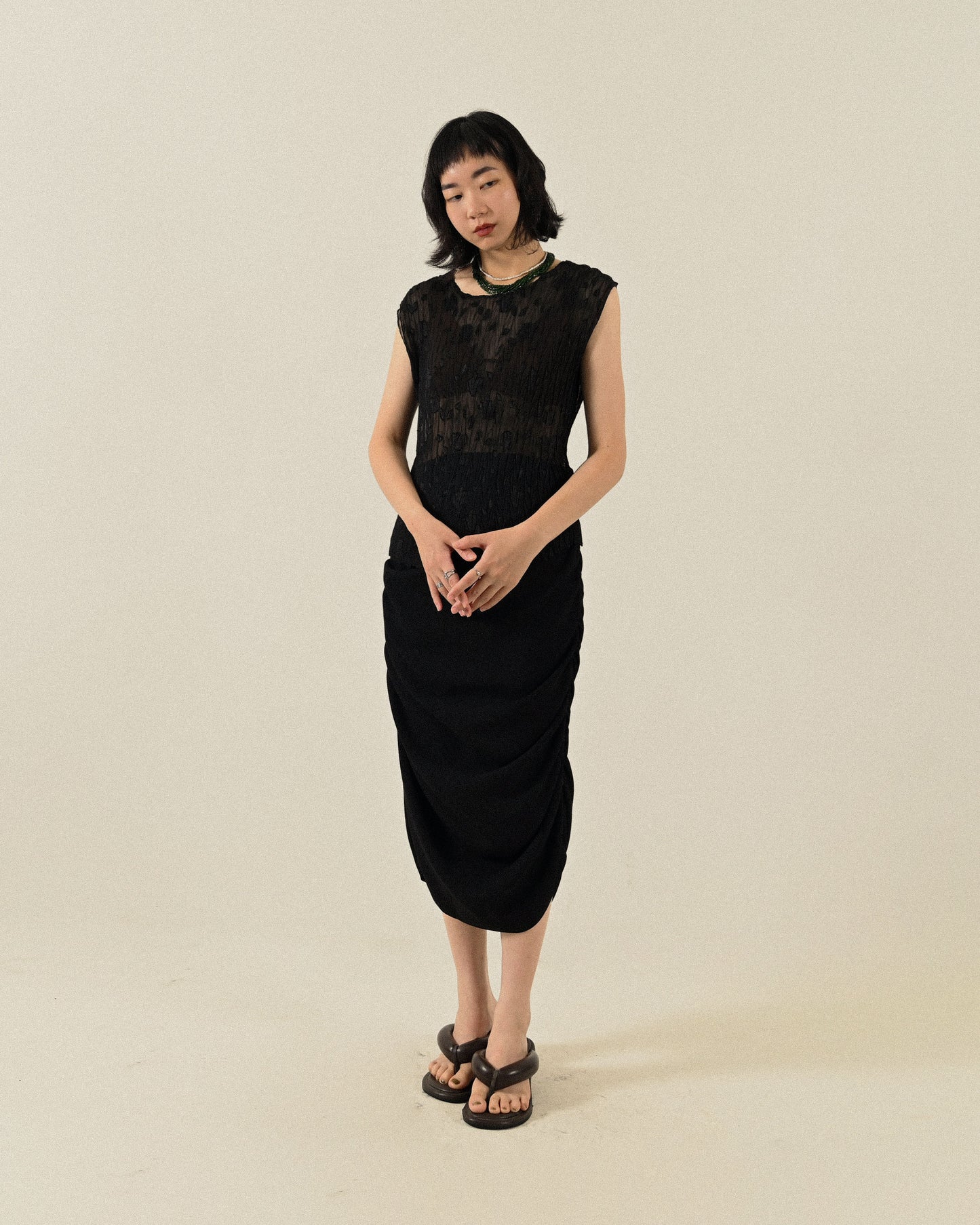 Upcycling精工抽褶高腰古著裙