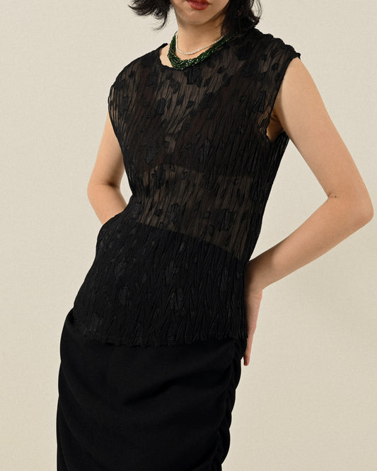 紗質緹花無袖古著上衣