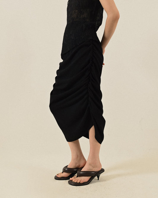 Upcycling精工抽褶高腰古著裙