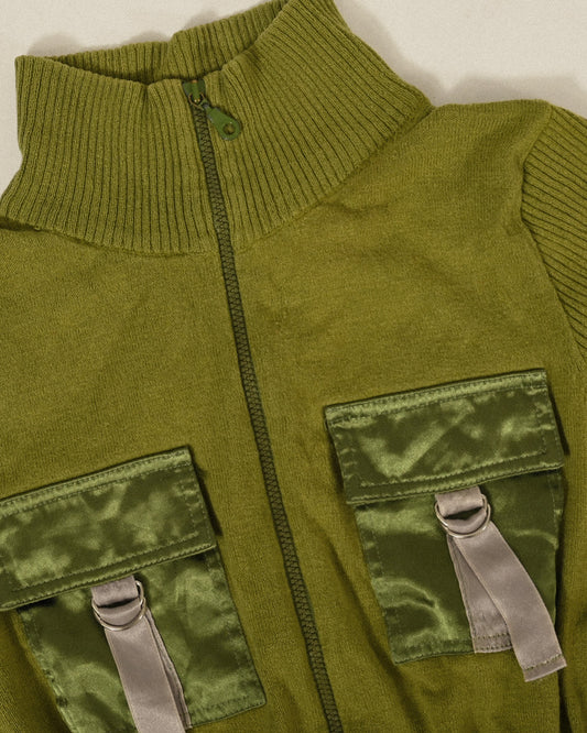 緞面拼接高領針織古著上衣