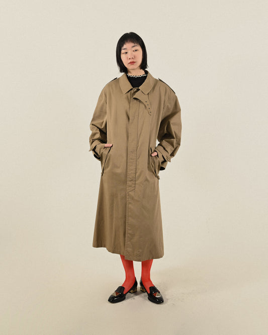 Upcycling對色綁帶長版古著風衣