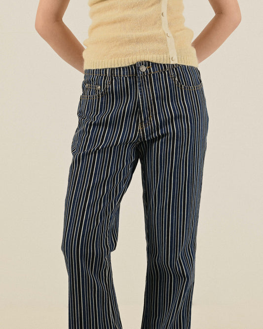 俐落輪廓條紋牛仔古著長褲