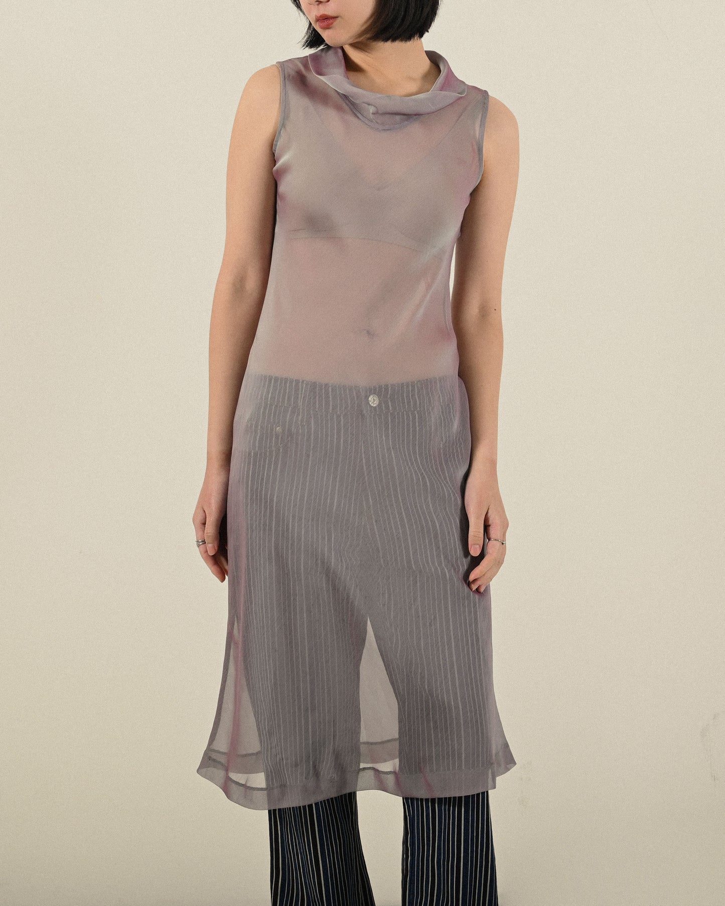 漸變色澤烏干紗高領古著洋