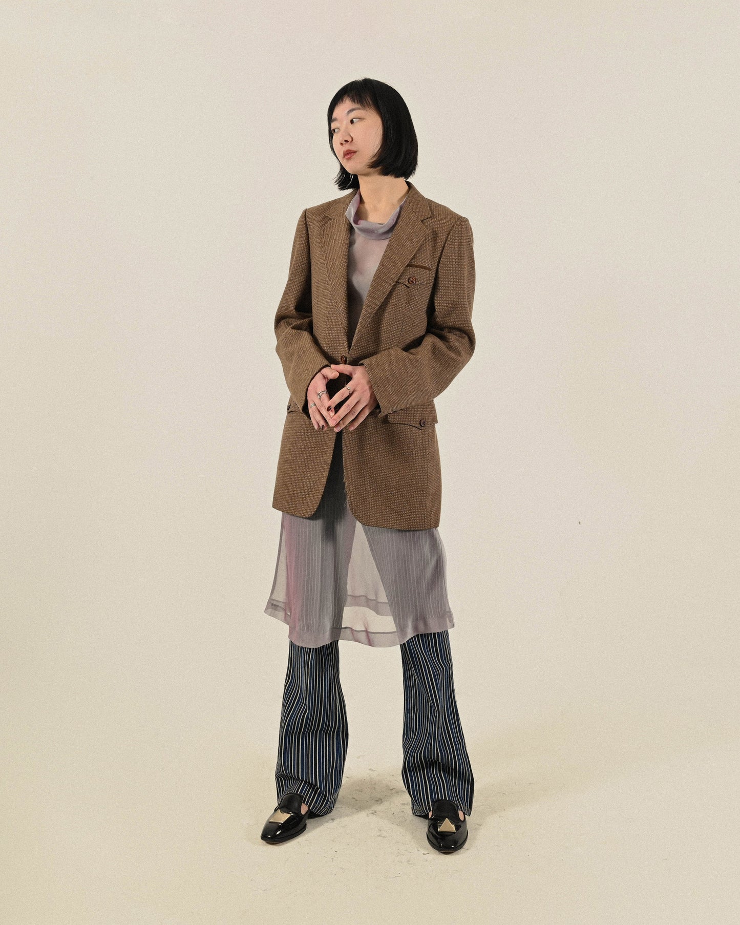 俐落輪廓條紋牛仔古著長褲