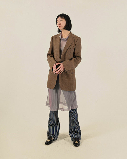 法國製花呢毛料單襟古著西裝外套