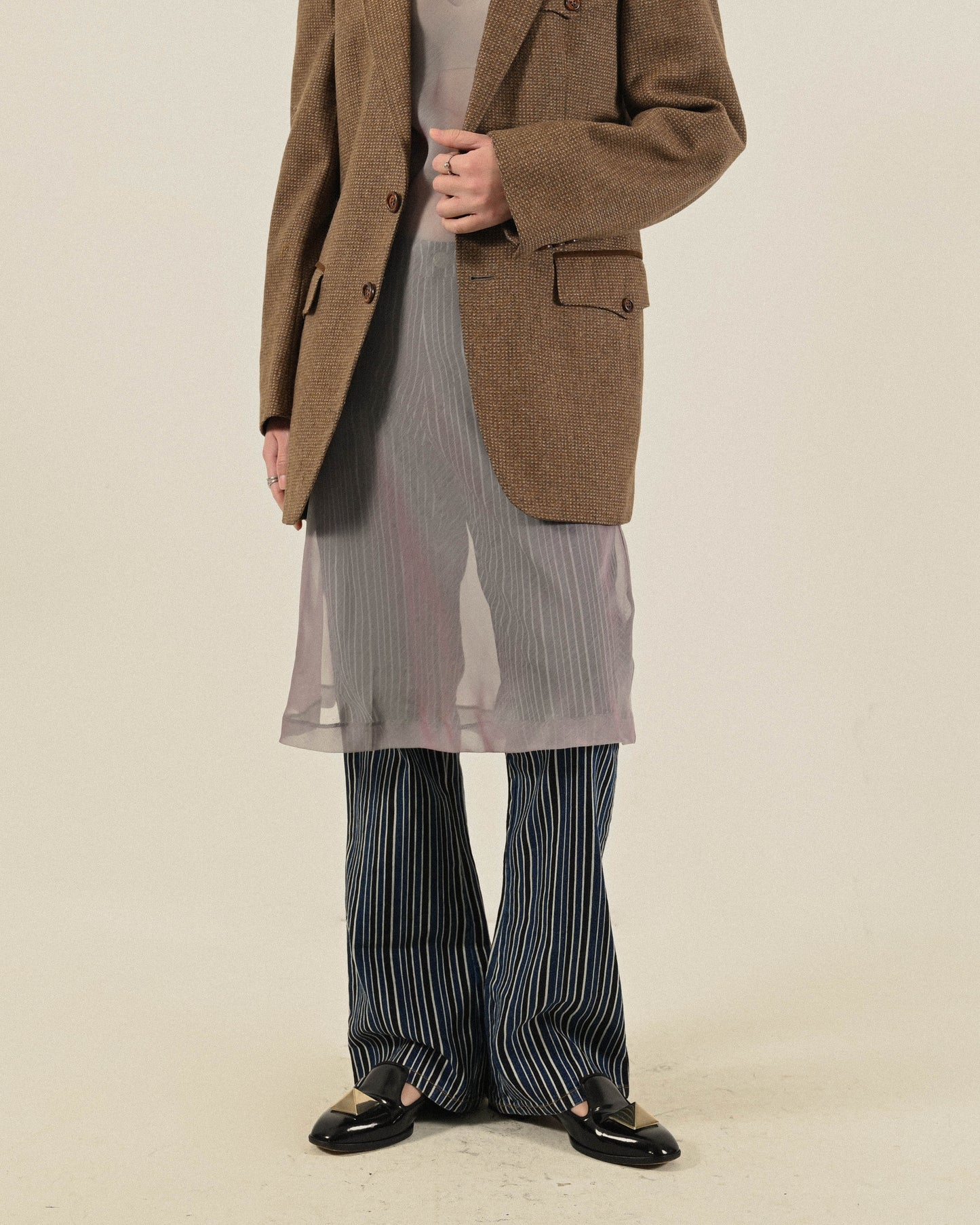 法國製花呢毛料單襟古著西裝外套