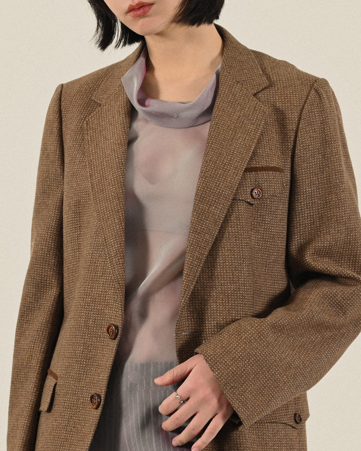 法國製花呢毛料單襟古著西裝外套