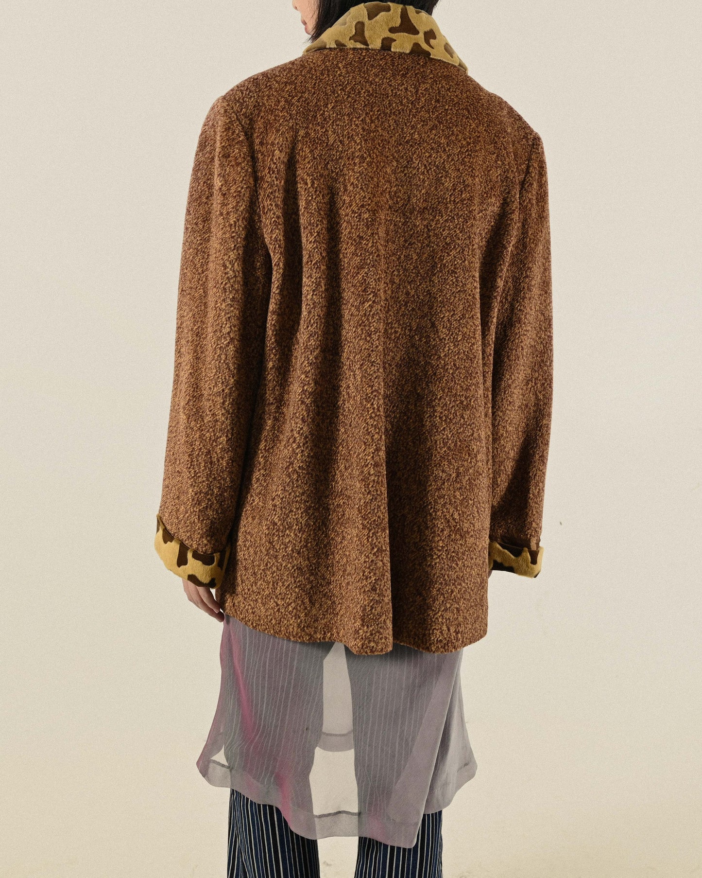 動物斑紋紋理毛料古著外套