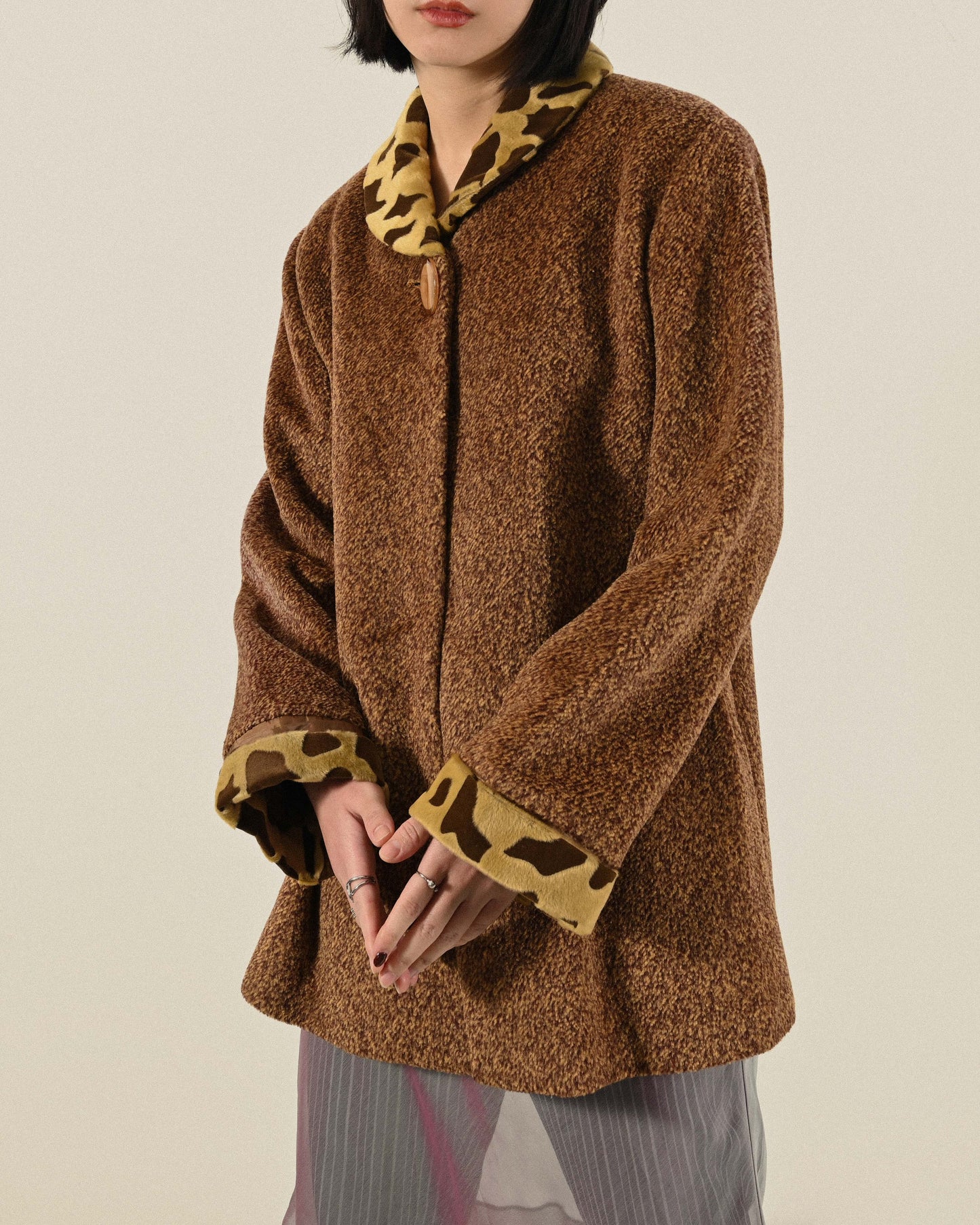 動物斑紋紋理毛料古著外套